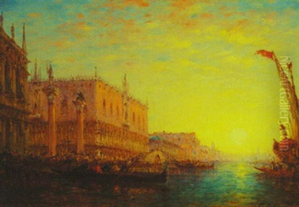 Grand Canal Of Venice At Sunset Oil Painting by Charles Clement Calderon