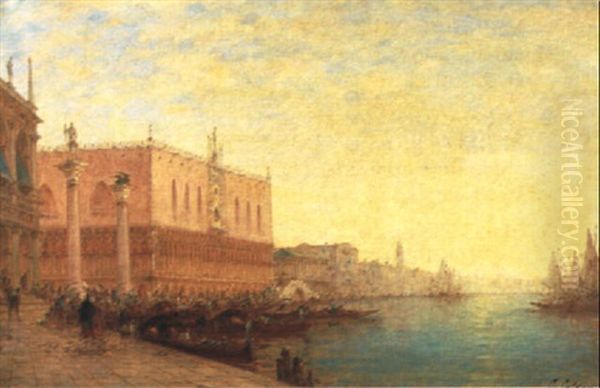 La Place Saint Marc A Venise Oil Painting by Charles Clement Calderon