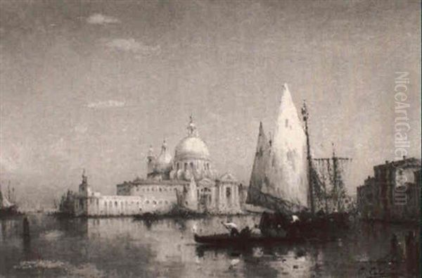 The Grand Canal With Santa Maria Della Salute In The        Background Oil Painting by Charles Clement Calderon