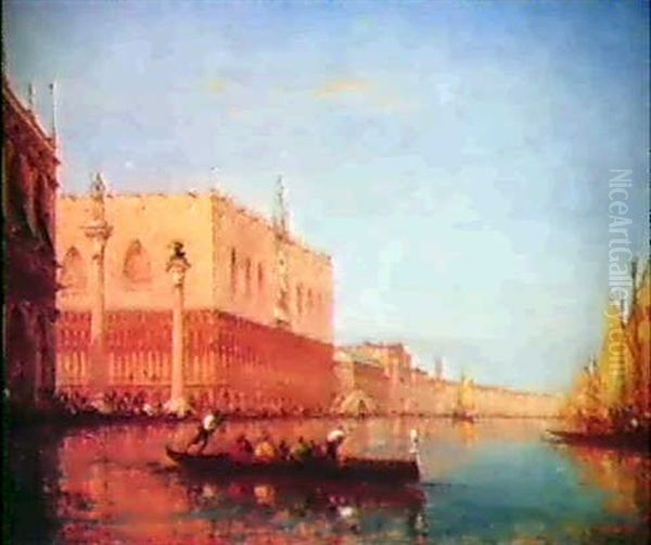 Gondolas On The Grand Canal By The Doge's Palace, Venice Oil Painting by Charles Clement Calderon