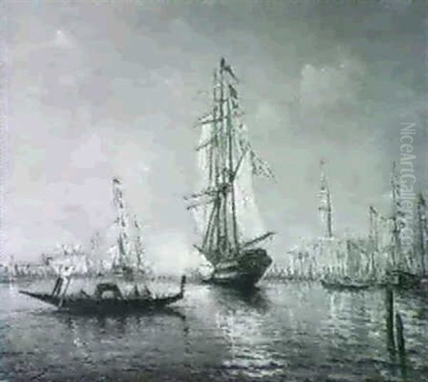 Ships In The Bacino, Venice Oil Painting by Charles Clement Calderon