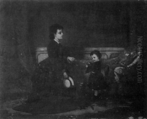 Mother And Child In Interior Oil Painting by Philip Hermogenes Calderon