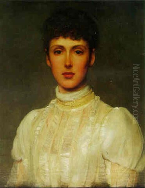 Portrait Of A Young Lady In A White Dress Oil Painting by Philip Hermogenes Calderon