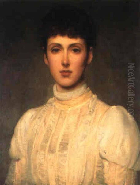 Portrait Of A Young Lady In A White Dress Oil Painting by Philip Hermogenes Calderon