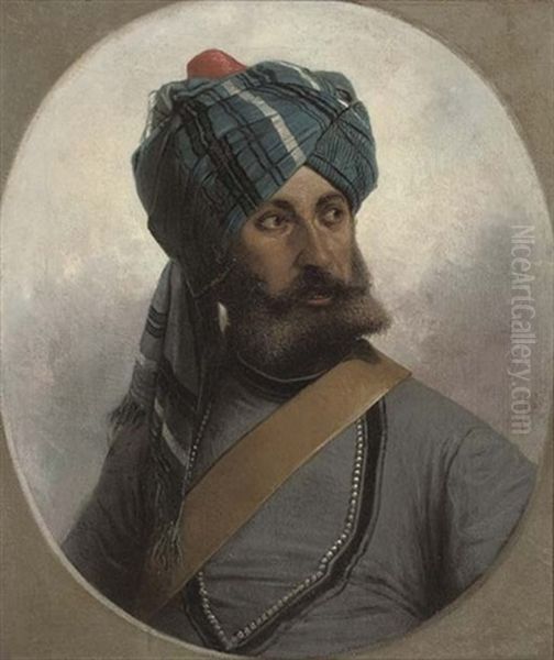 Portrait Of A Native Officer Of The 13th Bengal Lancers Oil Painting by Giuseppe Cali