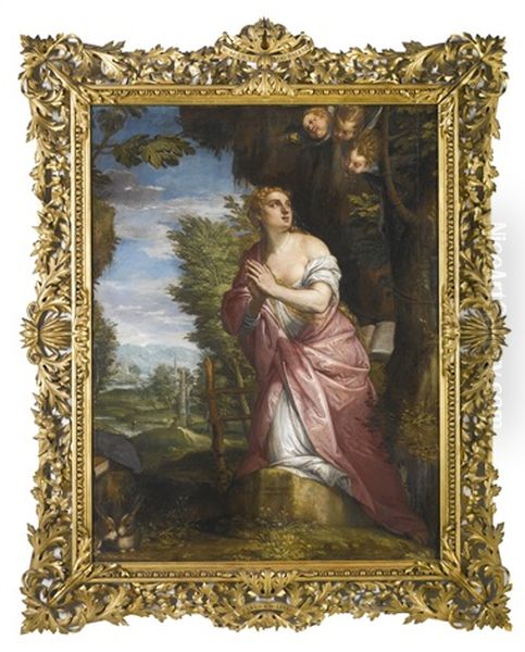 The Penitent Magdalene In A Landscape Oil Painting by Carlo Caliari