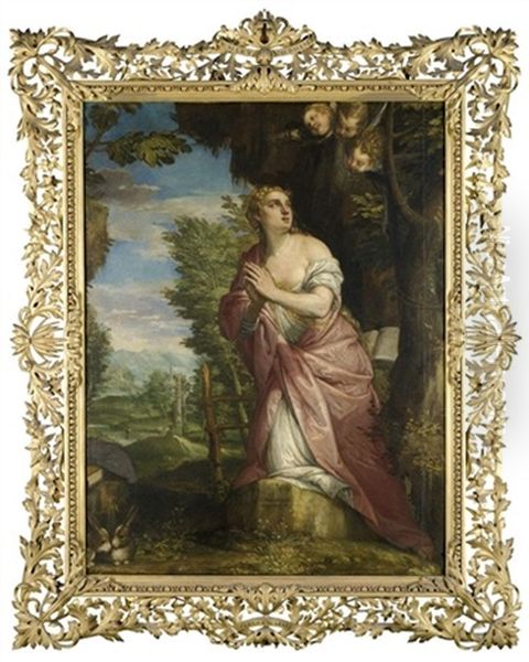 The Penitent Magdalene In A Landscape Oil Painting by Carlo Caliari