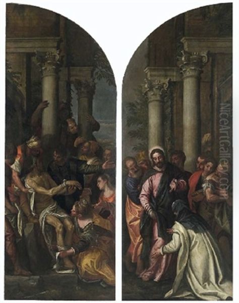 Resurrezione Di San Lazzaro (in 2 Parts) Oil Painting by Carlo Caliari