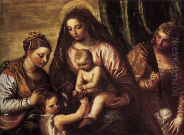 The Madonna And Child With The Infant Saint John The Baptist, Saint Elizabeth And A Female Martyr Oil Painting by Carlo Caliari