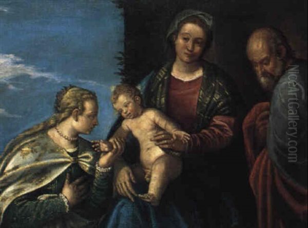 Sacra Famiglia Con Una Santa Oil Painting by Carlo Caliari