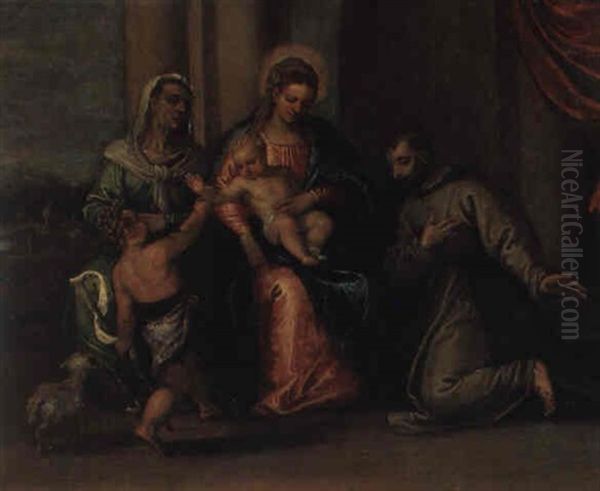 Madonna Mit Kind, Johannesknaben Und Heiligen Oil Painting by Carlo Caliari