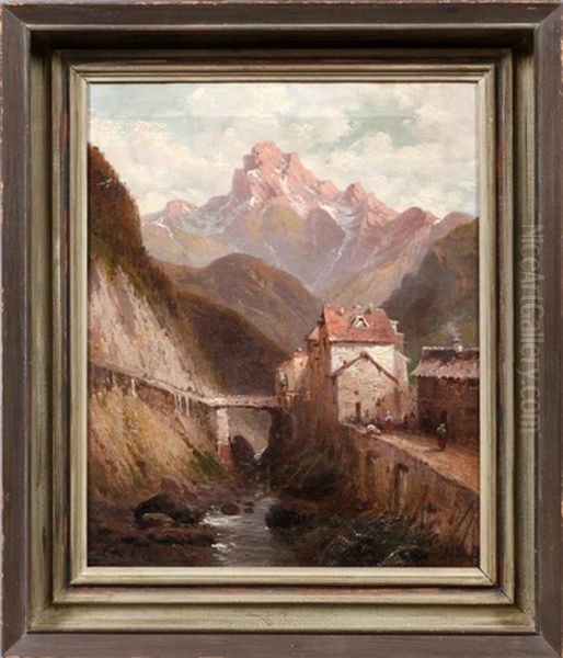 Village In A Mountain Oil Painting by John Califano