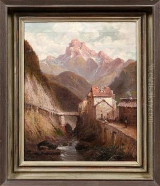 Village In A Mountain Oil Painting by John Califano