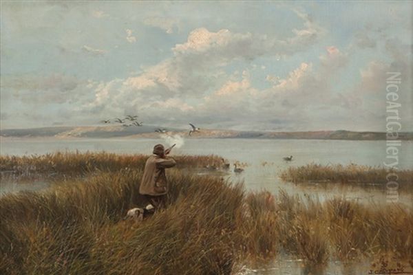 Sacramento Marshes, Duck Hunter Oil Painting by John Califano