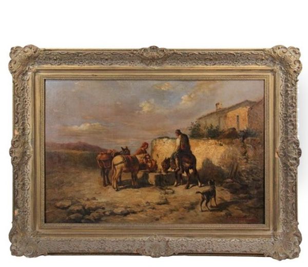 Sicilian Watering Trough Oil Painting by John (Giovanni) Califano