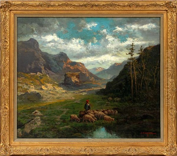 Italian Mountain Landscape With Shepherd Oil Painting by John (Giovanni) Califano