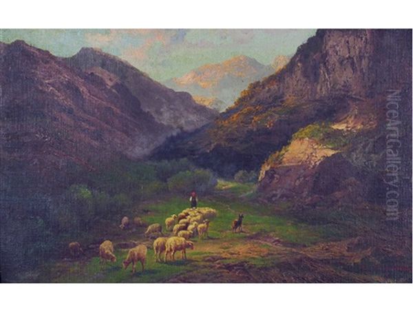 Paesaggio Montano Con Pastorella Oil Painting by John (Giovanni) Califano