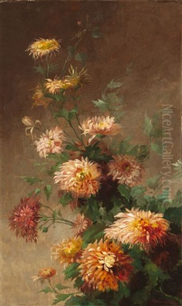 Naturalistic Still Life With Chrysanthemums Oil Painting by John (Giovanni) Califano