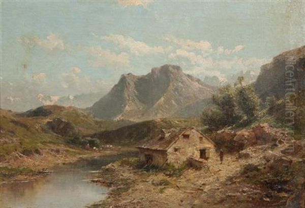 Mountain Landscape With River Oil Painting by John (Giovanni) Califano