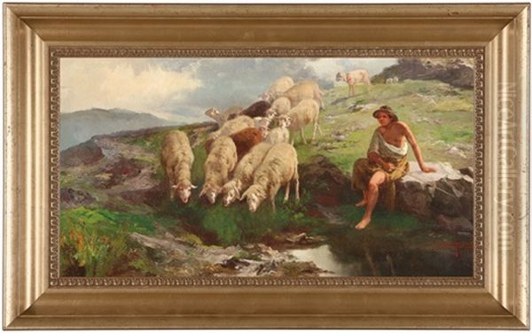 Shepherd Tending To Sheep Oil Painting by John (Giovanni) Califano