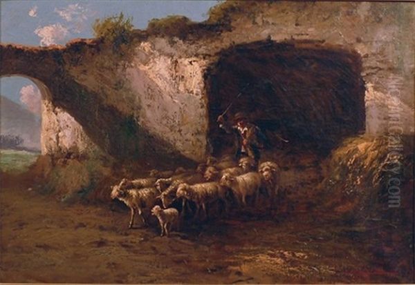 Shepard With Flock Oil Painting by John (Giovanni) Califano