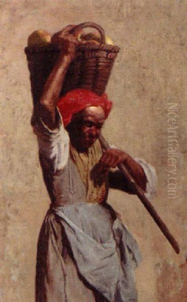 Black Woman Carrying A Basket Of Vegetables Oil Painting by John (Giovanni) Califano