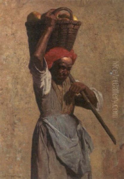 Black Woman Carrying A Basket Of Vegetables Oil Painting by John (Giovanni) Califano