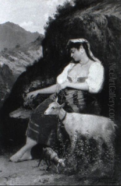 A Shepherdess With A Goat Oil Painting by John (Giovanni) Califano