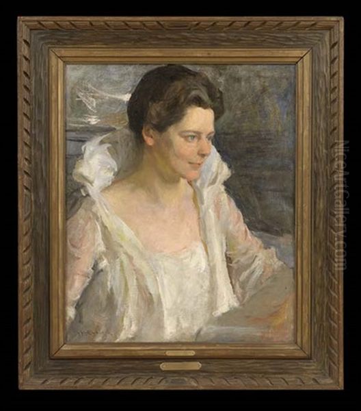 Portrait Of A Lady In White Oil Painting by Isaac Henry Caliga