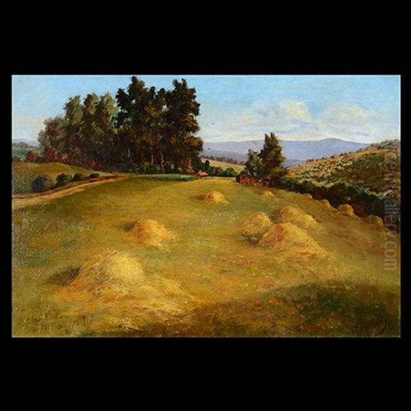 Landscape With Hay Bales Oil Painting by Walter Thomas Calkins