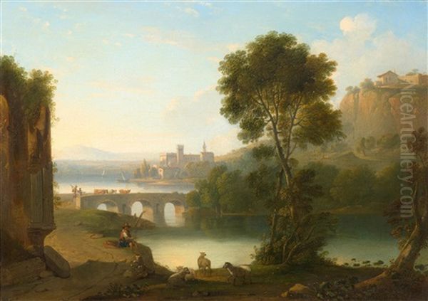 Italian Landscape With River Oil Painting by Augustus Wall (Sir.) Callcott