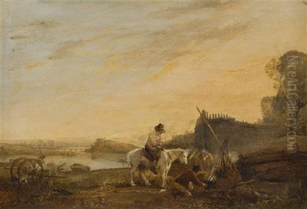 Setting-up Camp At Dusk Oil Painting by Augustus Wall (Sir.) Callcott