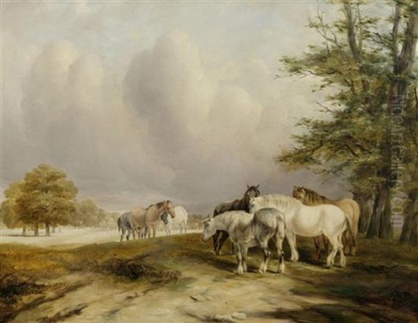 Pferdeherde In Einer Landschaft Oil Painting by Augustus Wall (Sir.) Callcott