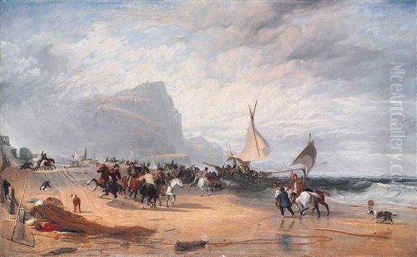 Smugglers Alarmed By An Unexpected Change From Hazy Weather, While Landing Their Cargo Oil Painting by Augustus Wall (Sir.) Callcott