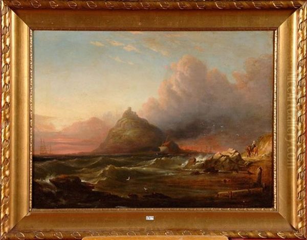 Bord De Mer Anime Sous Un Ciel D'orage Oil Painting by Augustus Wall (Sir.) Callcott