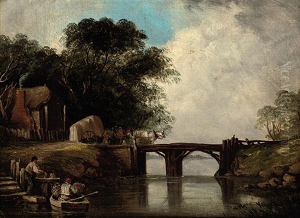 The Wooden Bridge Oil Painting by Augustus Wall (Sir.) Callcott