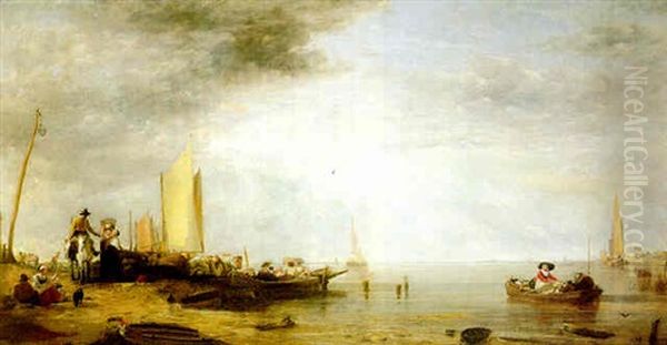 Fishing Boats Along The Shore: The Day's Catch Oil Painting by Augustus Wall (Sir.) Callcott