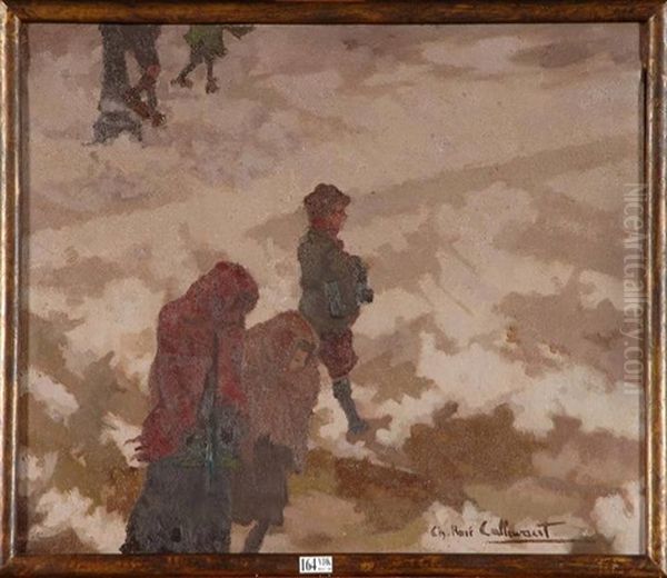 Enfants Sous La Neige Oil Painting by Charles Rene Callewaert