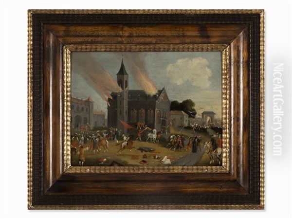 Burning Church Oil Painting by Jacques Callot