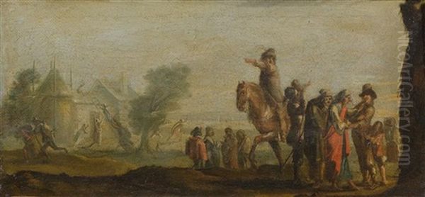 Reiter Und Figuren Vor Einer Weiten Landschaft (+ Figuren Vor Einer Stadtmauer; Pair) Oil Painting by Jacques Callot