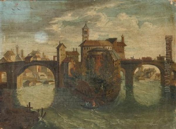 Rome, A View Of The Bridge At The Isola Tiberina Oil Painting by Jacques Callot