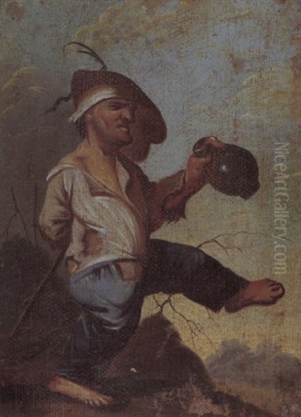 A Dwarf Holding A Jug In A Landscape Oil Painting by Jacques Callot