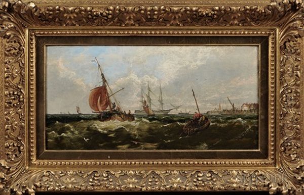 Ships By The Coast Oil Painting by John Callow