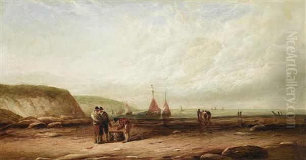 Low Tide Gather And Fishermen Gather, A Pair Oil Painting by John Callow