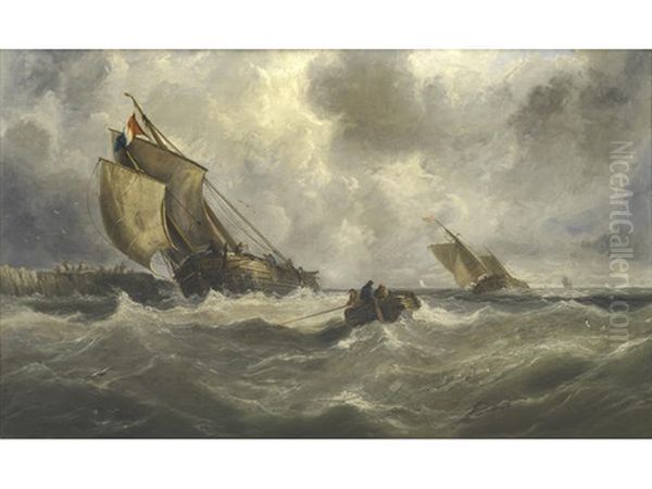 Shipping In Squally Weather Oil Painting by John Callow