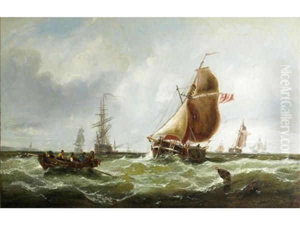 A Busy Shipping Scene Oil Painting by John Callow