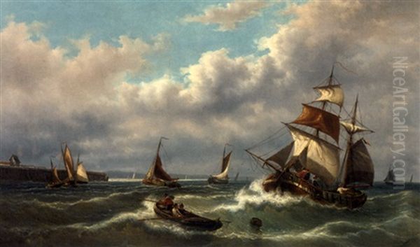 Imminent Danger At The Harbour Mouth Oil Painting by John Callow