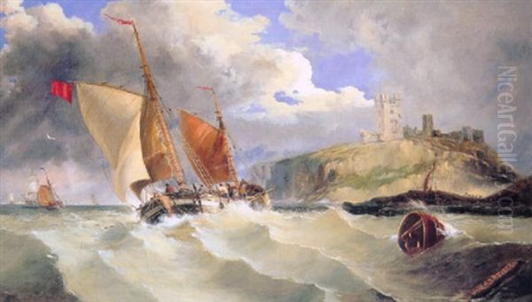 A Breezy Day At Dunstanborough Castle Oil Painting by John Callow