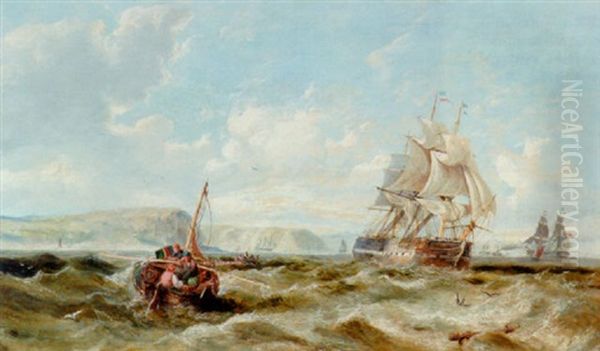 Marine Med Mange Skibe Ud For Kysten Oil Painting by John Callow