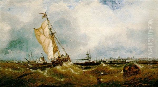 River Estuary With Boats At Sail Oil Painting by John Callow